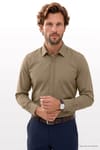 Erkek Modern Fit Dar Kesim Pamuklu Uzun Kollu Kravatlık Armürlü Bej Gömlek