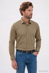 Erkek Modern Fit Dar Kesim Pamuklu Uzun Kollu Kravatlık Armürlü Bej Gömlek