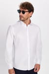 Modern Slim Fit Uzun Kollu Düz Saten Pamuklu Erkek Beyaz Gömlek