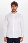 Modern Slim Fit Uzun Kollu Düz Saten Pamuklu Erkek Beyaz Gömlek