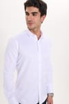 Modern Slim Fit Uzun Kollu Düz Saten Pamuklu Erkek Beyaz Gömlek