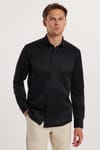 Modern Slim Fit Uzun Kollu Düz Saten Pamuklu Erkek Siyah Gömlek