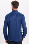 Modern Slim Fit Uzun Kollu Düz Saten Pamuklu Lacivert Erkek Gömlek
