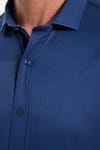 Modern Slim Fit Uzun Kollu Düz Saten Pamuklu Lacivert Erkek Gömlek