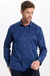 Modern Slim Fit Uzun Kollu Düz Saten Pamuklu Lacivert Erkek Gömlek