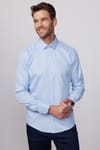 Modern Fit %100 Pamuk Armürlü Leke Tutmaz Mavi Gömlek