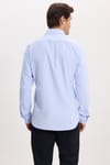Modern Slim Fit Uzun Kollu Pamuklu Kolay Ütü Armürlü Erkek Mavi Gömlek
