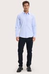 Modern Slim Fit Uzun Kollu Pamuklu Kolay Ütü Armürlü Erkek Mavi Gömlek