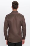 Modern Slim Fit Uzun Kollu Pamuklu Kolay Ütü Armürlü Erkek Kahve Gömlek