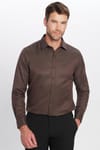 Modern Slim Fit Uzun Kollu Pamuklu Kolay Ütü Armürlü Erkek Kahve Gömlek