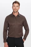 Modern Slim Fit Uzun Kollu Pamuklu Kolay Ütü Armürlü Erkek Kahve Gömlek