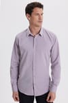 Modern Slim Fit Uzun Kollu Pamuklu Kolay Ütü Armürlü Gül Kurusu Erkek Gömlek