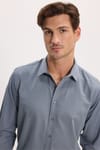 Modern Slim Fit Uzun Kollu Pamuklu Kolay Ütü Armürlü Gri Erkek Gömlek