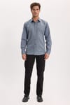 Modern Slim Fit Uzun Kollu Pamuklu Kolay Ütü Armürlü Gri Erkek Gömlek