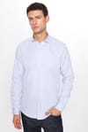 Erkek Modern Slim Fit Dar Kesim Uzun Kollu Pamuklu Çizgili 4 Mevsim İtalyan Yaka Gömlek