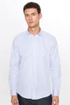 Erkek Modern Slim Fit Dar Kesim Uzun Kollu Pamuklu Çizgili 4 Mevsim İtalyan Yaka Gömlek