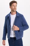 Erkek Slim Fit Dar Kesim Çift Cepli Çıtçıt Kapamalı Lacivert Mont