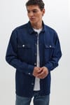 Unisex Oversize Geniş Kesim Denim Kot Çift Cepli Lacivert Overshirt Ceket Tarzı Gömlek