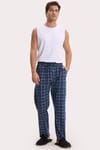 Erkek Standart Fit Normal Kesim Pamuklu Kareli Beli Bağcıklı Cepli  Lacivert Pijama Altı