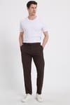 Erkek Slim Fit Dar Kesim Esnek Yan Cepli Bilek Boy Canvas Kesim Kahverengi Pantolon