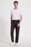 Erkek Slim Fit Dar Kesim Esnek Yan Cepli Bilek Boy Canvas Kesim Kahverengi Pantolon