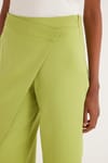 Kadın Standart Fit Geniş Paça Yeşil Double Pantolon