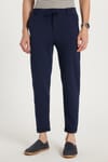 Erkek Slim Fit Pamuklu Beli Bağlamalı Yan Cepli Jogger Lacivert Pantolon