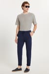 Erkek Slim Fit Pamuklu Beli Bağlamalı Yan Cepli Jogger Lacivert Pantolon