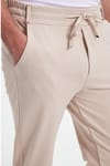 Erkek Slim Fit Pamuklu Beli Bağlamalı Yan Cepli Katlamalı Paça Jogger Bej Pantolon