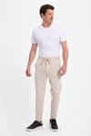 Erkek Slim Fit Pamuklu Beli Bağlamalı Yan Cepli Katlamalı Paça Jogger Bej Pantolon