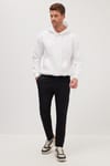 Erkek Slim Fit Dar Kesim Pamuklu Lastikli Beli Bağcıklı Siyah Pantolon
