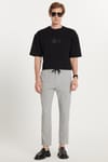 Erkek Slim Fit Dar Kesim Pamuklu Lastikli Beli Bağcıklı Gri Pantolon