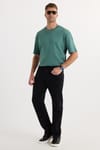 Erkek Regular Fit %100 Pamuk Yan Cepli Baggy Siyah Jean Kot Pantolon