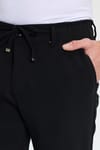 Erkek Slim Fit Dar Kesim Beli Lastikli Bağcık Detaylı Siyah Pantolon