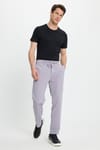 Erkek Slim Fit Dar Kesim Beli Lastikli Bağcık Detaylı Gri Pantolon