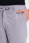 Erkek Slim Fit Dar Kesim Beli Lastikli Bağcık Detaylı Gri Pantolon