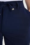 Erkek Slim Fit Dar Kesim Beli Lastikli Bağcık Detaylı Lacivert Pantolon