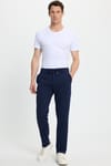 Erkek Slim Fit Dar Kesim Beli Lastikli Bağcık Detaylı Lacivert Pantolon