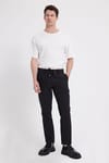 Erkek Slim Fit Dar Kesim Gofre Kumaş Beli Bağcıklı Çizgili Siyah Pantolon