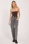 Kadın Regular Fit Klasik Kesim Baggy Pamuklu Geniş Paça Antrasit Jean Pantolon