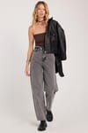 Kadın Regular Fit Klasik Kesim Baggy Pamuklu Geniş Paça Antrasit Jean Pantolon