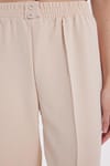 Kadın Relax Fit Rahat Kesim Yüksel Bel Düz Paça Beli Lastikli Bej Pantolon