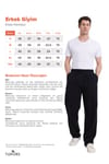 Erkek Baggy Fit Geniş Kesim %100 Pamuk Beli Lastikli Yandan Cepli Müslin Siyah Düz Pantolon