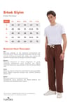 Erkek Baggy Fit Geniş Kesim %100 Pamuk Beli Lastikli Yandan Cepli Müslin Kahverengi Düz Pantolon