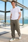 Erkek Baggy Fit Geniş Kesim %100 Pamuk Beli Lastikli Yandan Cepli Müslin Haki Düz Pantolon