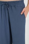 Kadın Regular Fit Klasik Kesim Pamuklu Beli Bağcıklı Desenli Çift Cepli İndigo Pantolon