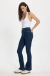 Kadın Regular Fit Klasik Kesim Pamuklu Likralı İspanyol Paça Lacivert Jean Kot Pantolon