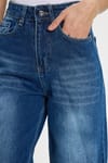 Kadın Relax Fit Rahat Kesim %100 Pamuk Cepli Geniş Paça Lacivert Jean Kot Pantolon
