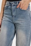 Kadın Relax Fit Rahat Kesim %100 Pamuk Cepli Geniş Paça Mavi Jean Kot Pantolon