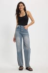 Kadın Relax Fit Rahat Kesim %100 Pamuk Cepli Geniş Paça Mavi Jean Kot Pantolon